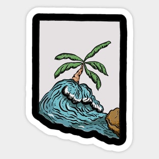 Summer Palm Holiday Sufr Vintage Illustration Sticker